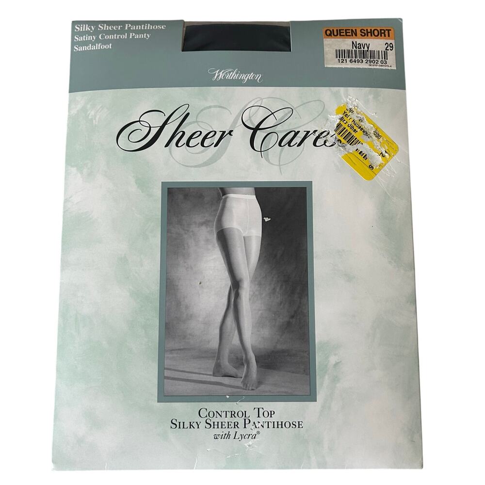 Vintage JCPenney Sheer Caress Silky Sheer new pantyhose navy blue Queen short